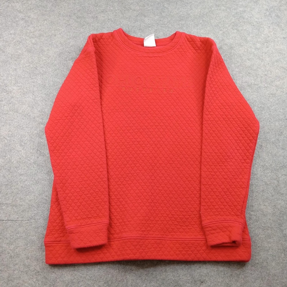 Champion Sweatshirt Womens Small Red Quilted Fleece Crewneck‎ Pullover Logo